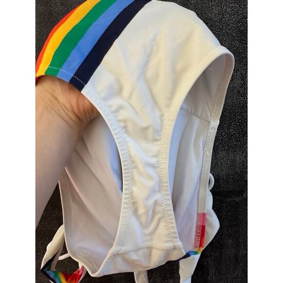 Milly Minis One Piece Swimsuit White Wavy Rainbow Stripe Made in USA Size 12 - Picture 4 of 9